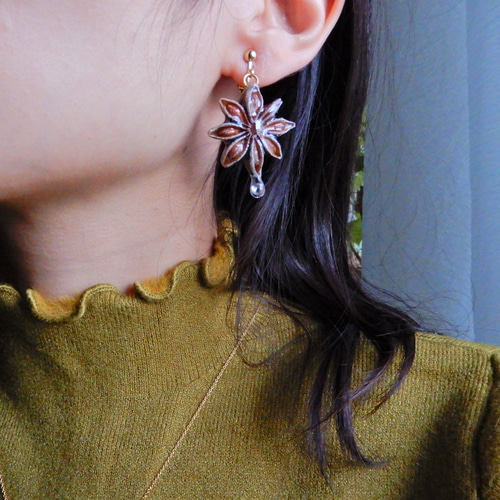 ジルコニアの雫滴る雪解けスターアニス✴︎ピアス・イヤリング ピアス