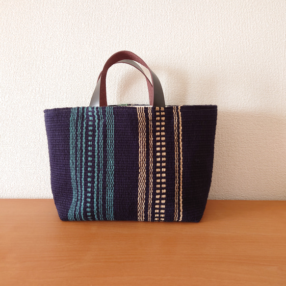 『TATAMI totebag Msize 』畳織り鞄 手織り マチが広くたっぷり入る サブバッグにも♪ 2枚目の画像