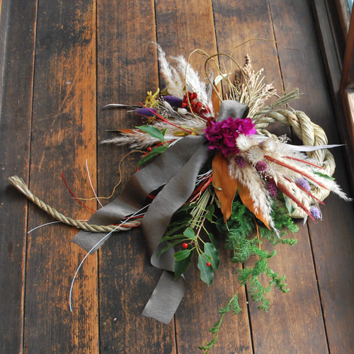 ドライフラワー スワッグ リボン付き 約38cm リボンスワッグ フラワー