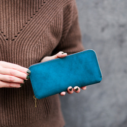 送料無料 AURAMU ラウンド 長財布 イタリアンスクラッチ・オイルレザー PIERO ロングウォレット財布 本革 6枚目の画像