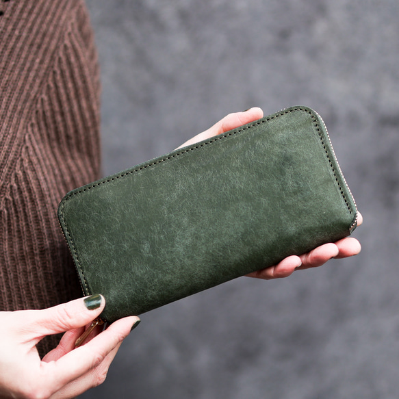 送料無料 AURAMU ラウンド 長財布 イタリアンスクラッチ・オイルレザー PIERO ロングウォレット財布 本革 10枚目の画像