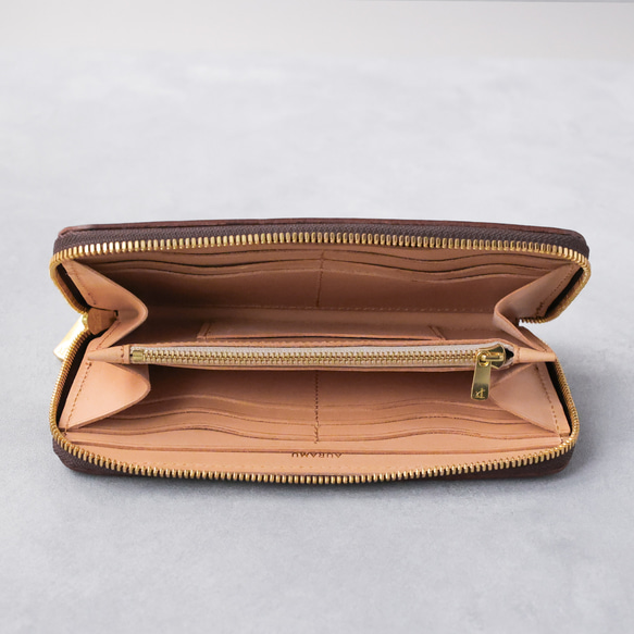 送料無料 AURAMU ラウンド 長財布 イタリアンスクラッチ・オイルレザー PIERO ロングウォレット財布 本革 16枚目の画像