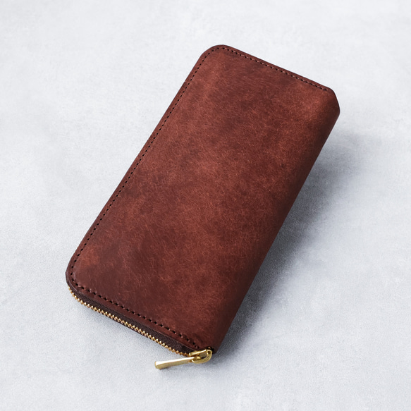 送料無料 AURAMU ラウンド 長財布 イタリアンスクラッチ・オイルレザー PIERO ロングウォレット ウォルナット MARGOT AURAMU 長財布 日本製 プレゼント 本革 財布