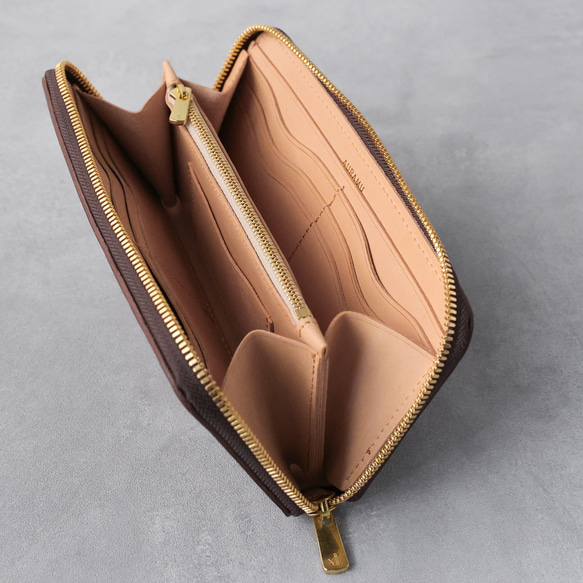 送料無料 AURAMU ラウンド 長財布 イタリアンスクラッチ・オイルレザー PIERO ロングウォレット ウォルナット MARGOT AURAMU 長財布 日本製 プレゼント 本革 財布