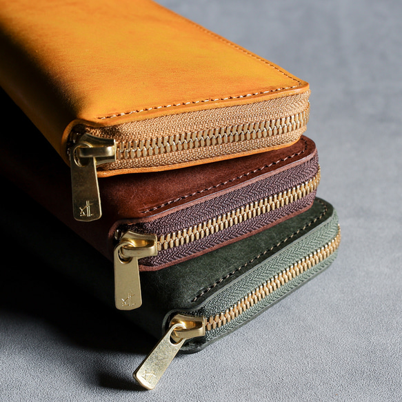 送料無料 AURAMU ラウンド 長財布 イタリアンスクラッチ・オイルレザー PIERO ロングウォレット ウォルナット MARGOT AURAMU 長財布 日本製 プレゼント 本革 財布