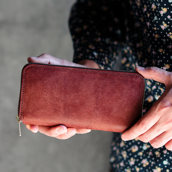 送料無料 AURAMU ラウンド 長財布 イタリアンスクラッチ・オイルレザー PIERO ロングウォレット ウォルナット MARGOT AURAMU 長財布 日本製 プレゼント 本革 財布