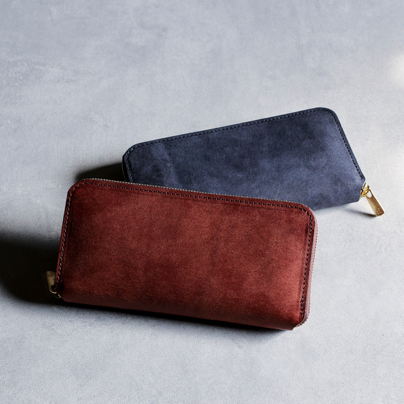 送料無料 AURAMU ラウンド 長財布 イタリアンスクラッチ・オイルレザー PIERO ロングウォレット ウォルナット MARGOT AURAMU 長財布 日本製 プレゼント 本革 財布