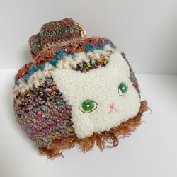 気まぐれ編みの猫キャップ　煉瓦色 3枚目の画像