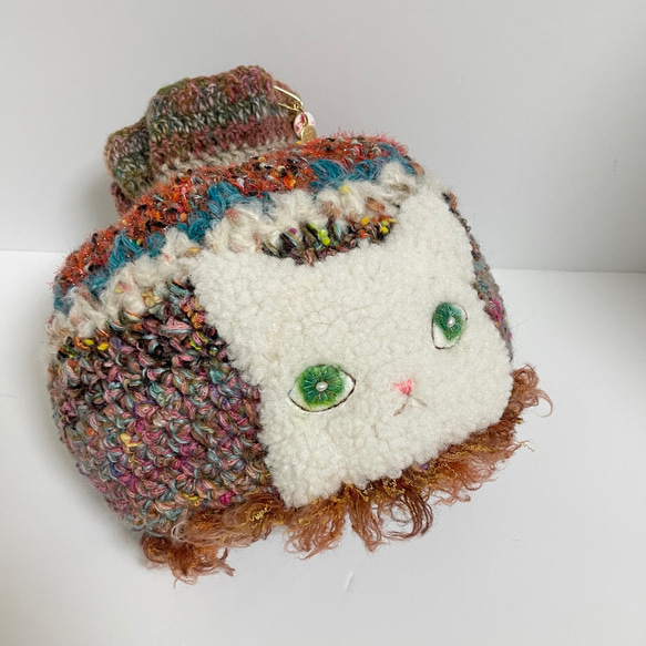 奇特的針織貓帽磚色 第3張的照片
