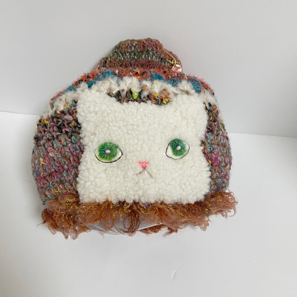 奇特的針織貓帽磚色 第2張的照片