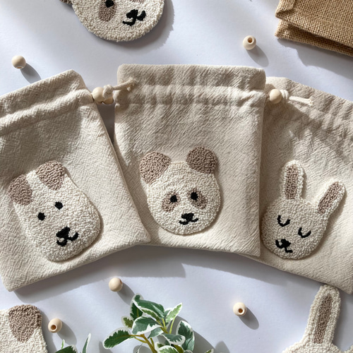 ハンドメイド もこもこ巾着バッグ 小サイズ 飼わ