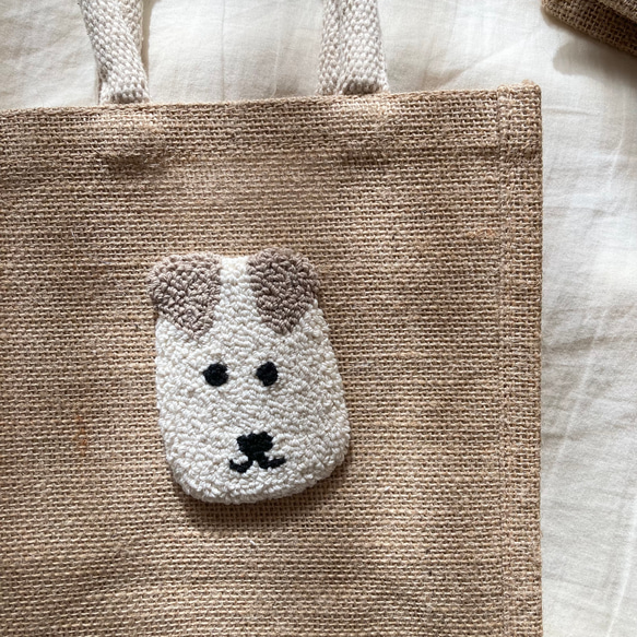 どうぶつ　ジュートバッグ　ランチバッグ　軽量　かわいい　北欧　動物　犬　パンダ　うさぎ　パンチニードル　刺繍　麻　ギフト 7枚目の画像