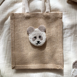 どうぶつ　ジュートバッグ　ランチバッグ　軽量　かわいい　北欧　動物　犬　パンダ　うさぎ　パンチニードル　刺繍　麻　ギフト 9枚目の画像