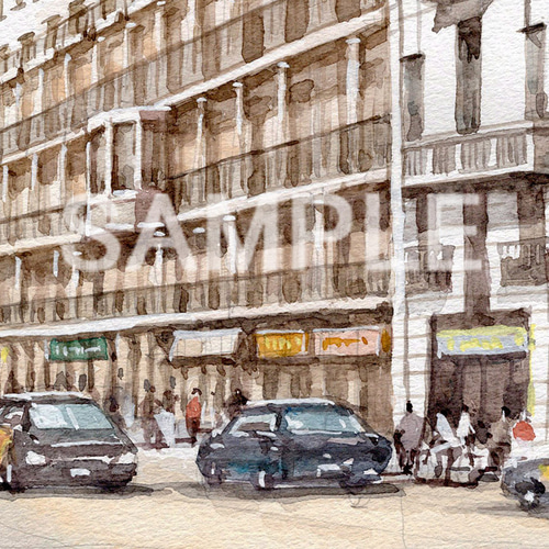 原画#3656　バルセロナ　スペイン　水彩画　ドローイング　絵画　アート　風景画 4b7fc2077c7b699d4dc63c268a6398
