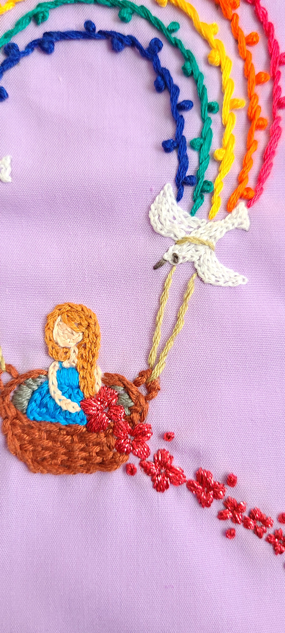 手刺繍☆虹の気球スモック110cm 3枚目の画像