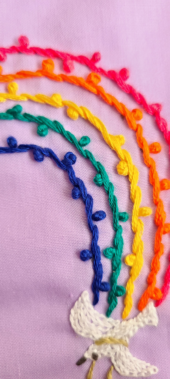 手刺繍☆虹の気球スモック110cm 4枚目の画像
