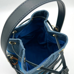 新作【TORICAGO_青い鳥◆デニム×ネイビー◆金具ゴールド】鳥籠モチーフデザイン＊褒められバッグ 8枚目の画像