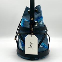 新作【TORICAGO_青い鳥◆デニム×ネイビー◆金具ゴールド】鳥籠モチーフデザイン＊褒められバッグ 3枚目の画像