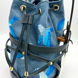 新作【TORICAGO_青い鳥◆デニム×ネイビー◆金具ゴールド】鳥籠モチーフデザイン＊褒められバッグ 7枚目の画像