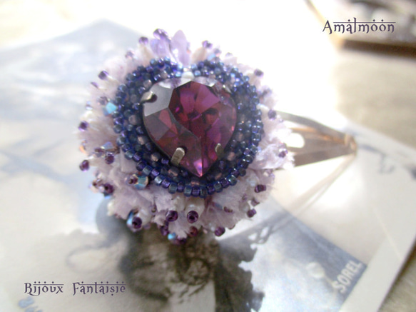 *♥Lilas ライラックの精霊 *Vintage Swarovski Stone Heart Hair Clip*♥* 6枚目の画像