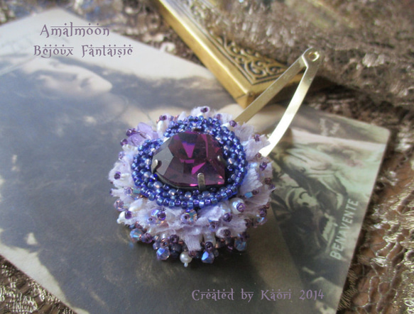 *♥Lilas ライラックの精霊 *Vintage Swarovski Stone Heart Hair Clip*♥* 2枚目の画像