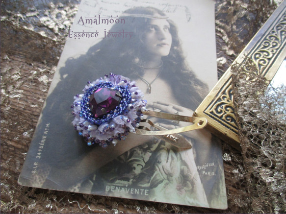 *♥Lilas ライラックの精霊 *Vintage Swarovski Stone Heart Hair Clip*♥* 5枚目の画像