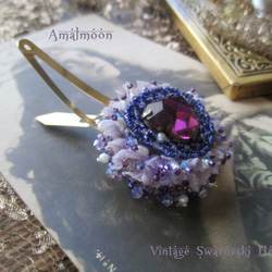 *♥Lilas ライラックの精霊 *Vintage Swarovski Stone Heart Hair Clip*♥* 1枚目の画像