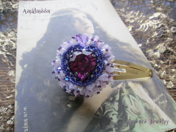 *♥Lilas ライラックの精霊 *Vintage Swarovski Stone Heart Hair Clip*♥* 3枚目の画像