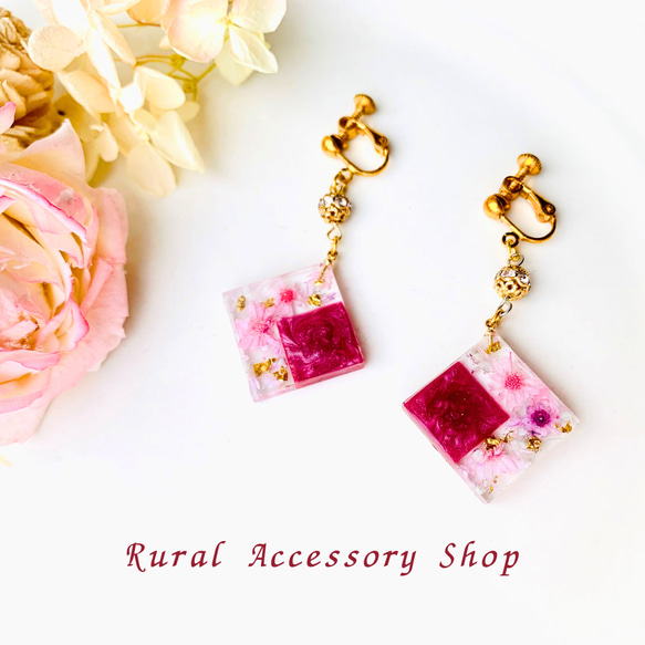 072】Flower×3 (シルバー/ゴールド)(ハンドメイドピアス