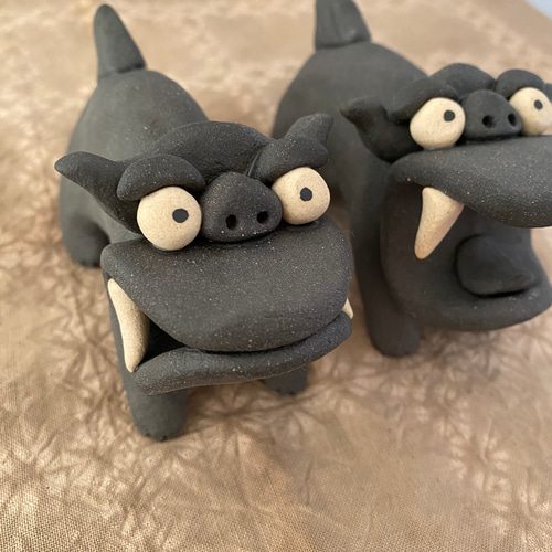 大丈夫シーサー(小・黒)NO.6 縁起物 陶器 手作り 置物 可愛い