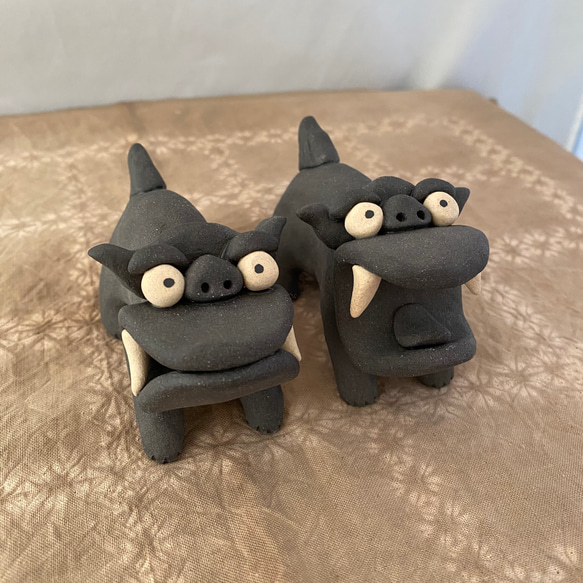 大丈夫シーサー(小・黒)NO.6 縁起物 陶器 手作り 置物 可愛い 