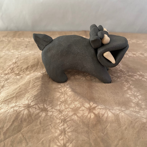 大丈夫シーサー(小・黒)NO.6 縁起物 陶器 手作り 置物 可愛い