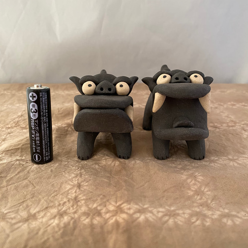 大丈夫シーサー(小・黒)NO.6 縁起物 陶器 手作り 置物 可愛い