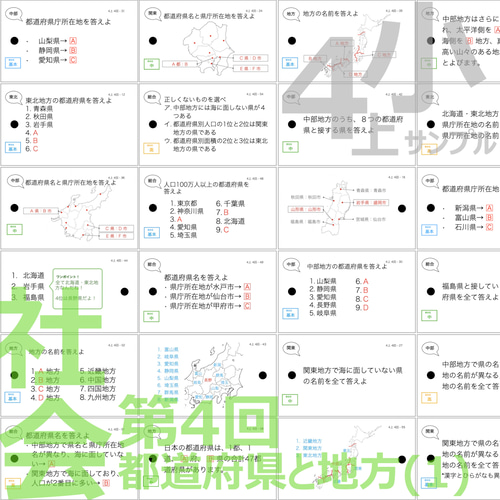 中学受験 暗記カード【4年上 社会 全セット 1-19回】 組分けテスト対策