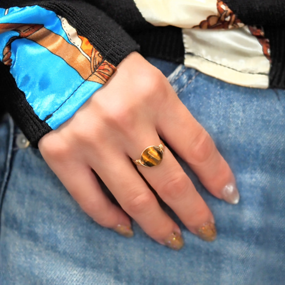 《イエロータイガーアイのワイヤーリング》 4枚目の画像