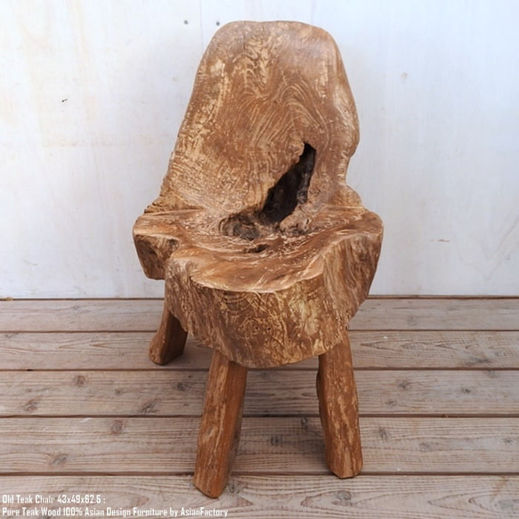 オールドチーク チェア 43cm 木製 木 イス 椅子 おしゃれ 総無垢材 飾り台 花台 アジアン家具 木製いす 天然木 3枚目の画像