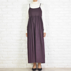 棉質吊帶背心縮褶洋裝套頭裙&lt;波爾多&gt; 第3張的照片