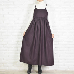 【大尺碼】棉質吊帶背心縮褶洋裝套頭裙&lt;波爾多&gt; 第1張的照片