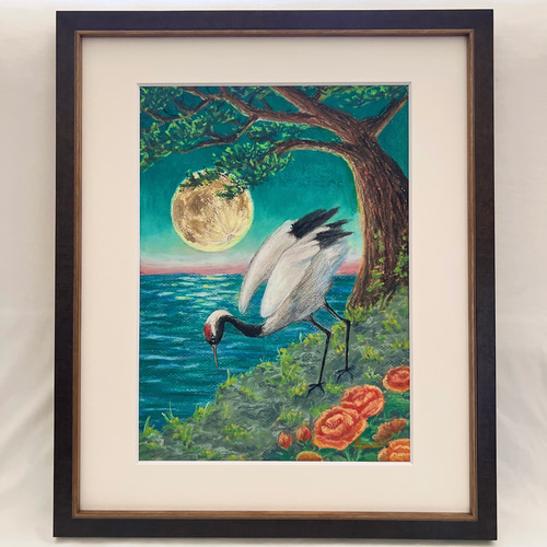 原画】 花鶴風月 風景画 壁掛け 鶴の絵 原画 絵画 ゆめの 通販