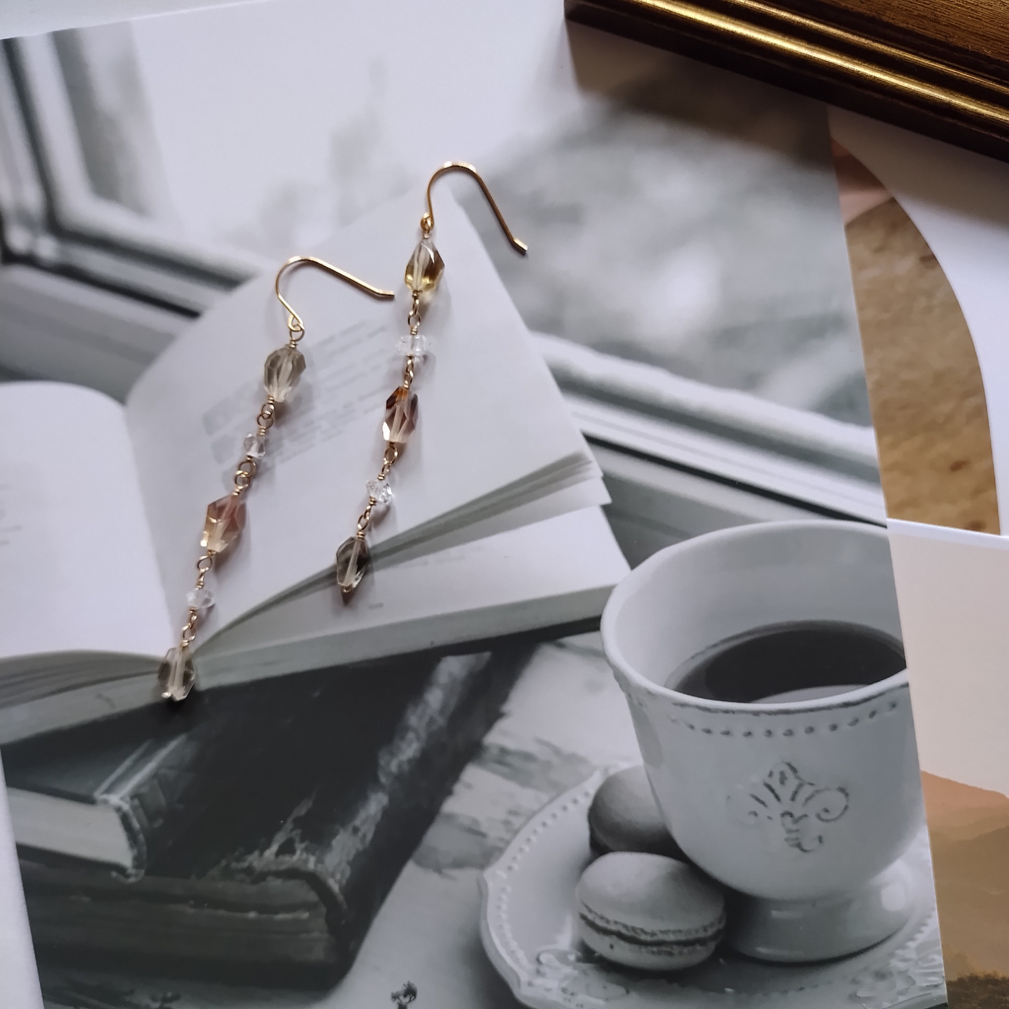 オレゴンサンストーン✕ハーキマーダイアモンドの耳飾り