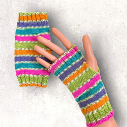 【新色】袖口から柄が…ハンドウォーマー［カラフル］アームウォーマー　指なし手袋　温活 3枚目の画像