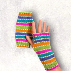 【新色】袖口から柄が…ハンドウォーマー［カラフル］アームウォーマー　指なし手袋　温活 1枚目の画像