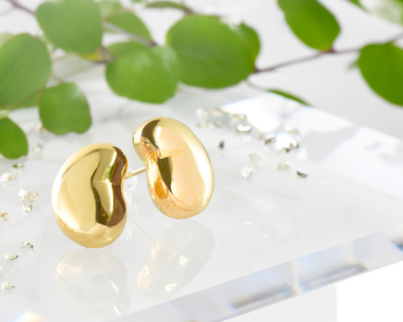 K18 ビーンズ ピアス【M】【L】CD035-CIBS