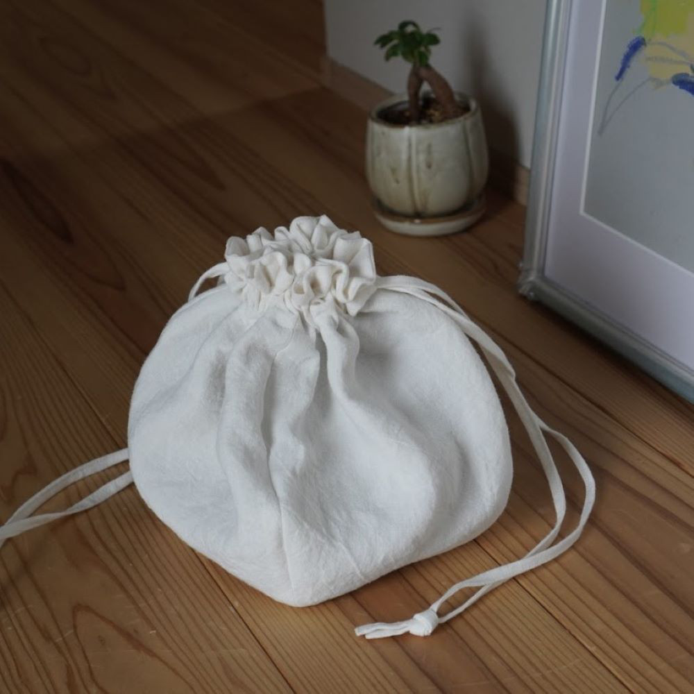 【大】リネンの雲巾着 晴れの雲