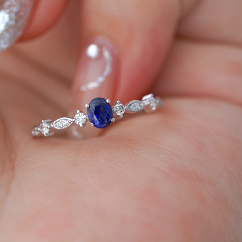 天然ダイヤモンド付きサファイアリングk18 指輪・リング パール大好き