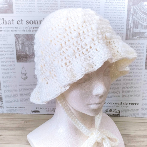 ボンネット クロシェハット ヘッドドレス フードニットキャップ