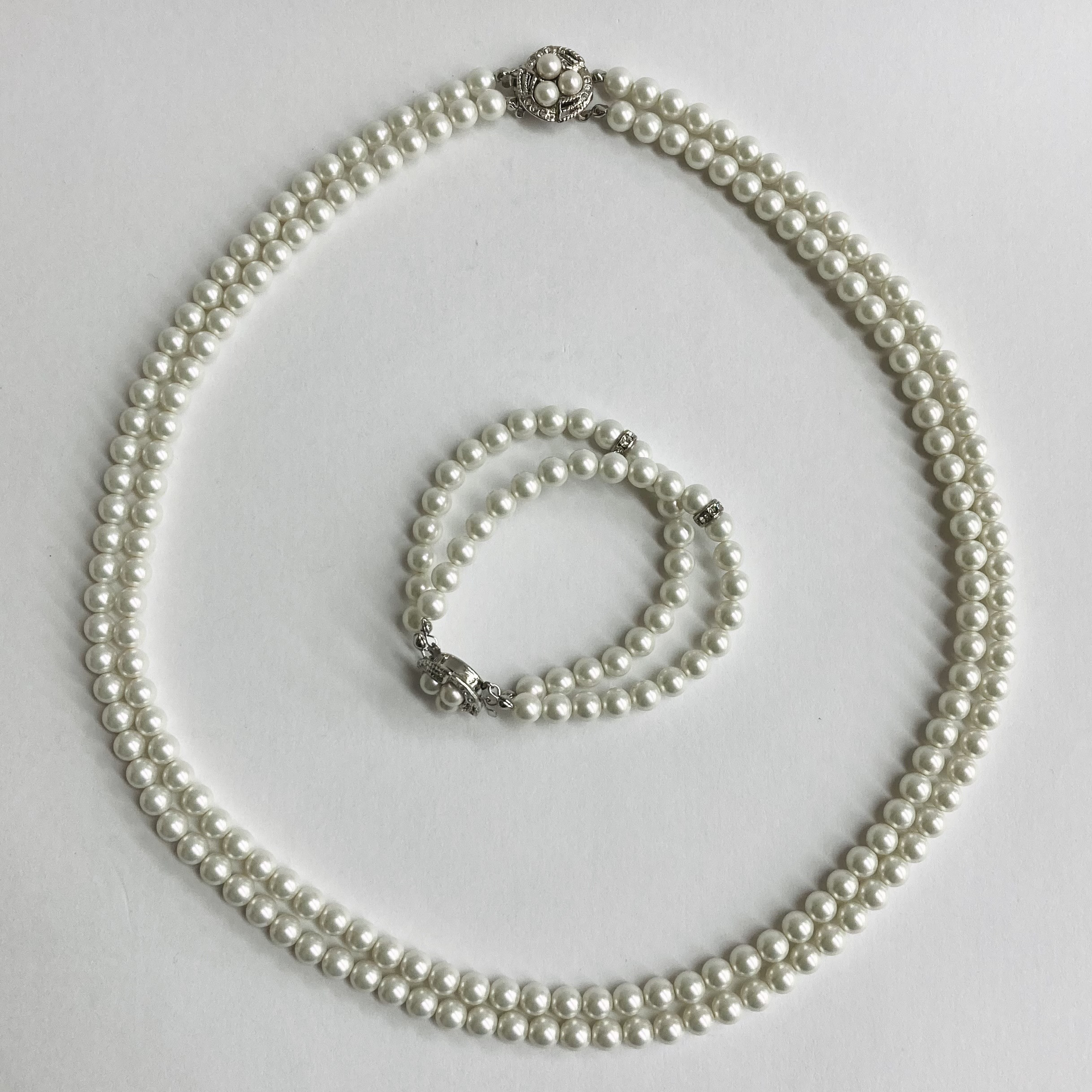 ガラスパール2Way2連オペラネックレス＆ブレスレット/7mm/ホワイトピンク/R/made in japan