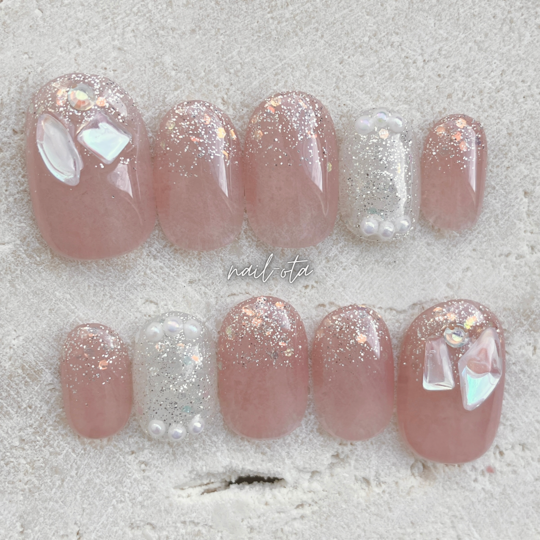 ネイルチップ ワンホン クリアストーン グラデーション オーロラ ホロ 透け感 ネイルチップ ワンホン クリアストーン グラデーション オーロラ