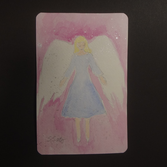 水彩画 直筆 『 天使 』 絵画　アクリル絵具　アクリルガッシュ 2枚目の画像