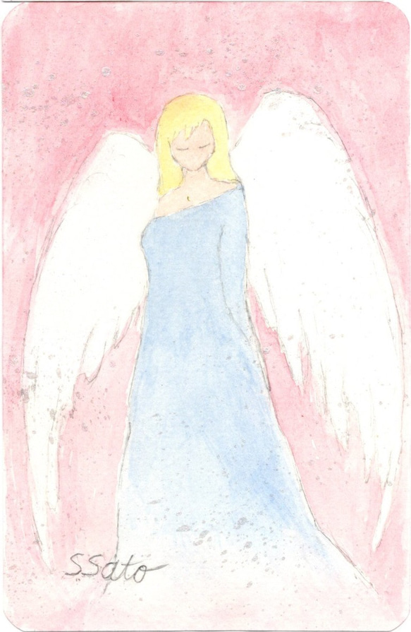 水彩画 直筆 『 アークエンジェル 』 絵画 アクリル絵具 アクリル